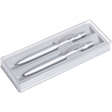 ALPHA SET, набор в футляре:ручка шариковая и карандаш механический, серебристый, металл/пласт