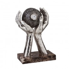 Скульптура с часами "Мир в твоих руках", посеребрение