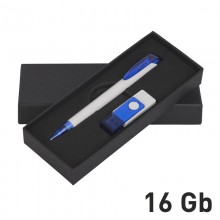 Набор ручка + флеш-карта 16Гб в футляре, белый/синий прозрачный